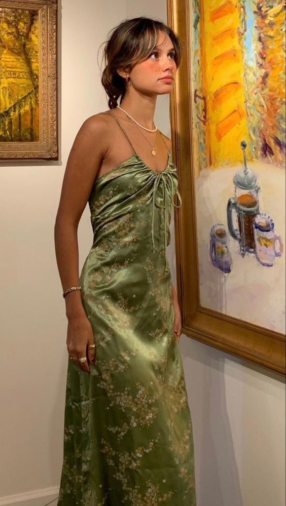 Hot babe in a green dress