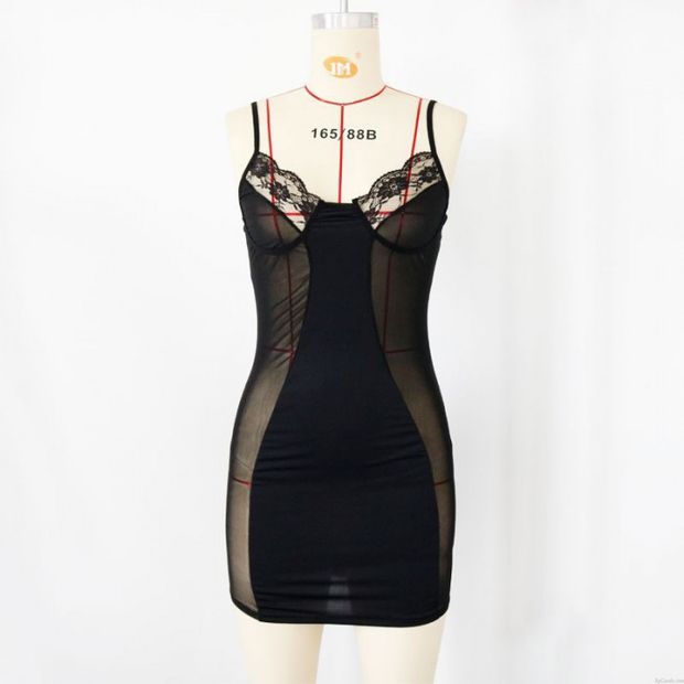 Sexy Spitze Spleißen Gittergewebe Hüftwickel Minikleid Negligee Nachthemden Babydoll Perspektive Damenunterwäsche Bodycon Halfter Chemise