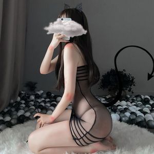 Sexy Raya de malla sin mangas Envoltura de cadera Mini vestido Perspectiva Bodycon Babydoll Camisón de lencería para mujer