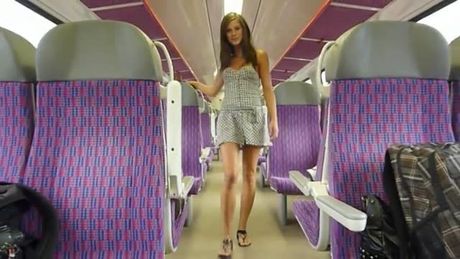 Marketa teasing and exposing herself on train