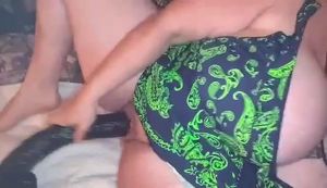 Bbw wife taking head of 17" bbc dildo