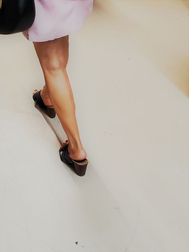 Wife's legs and feet, candid out shopping.