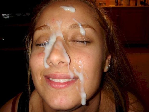 Thick gooey cum on her face