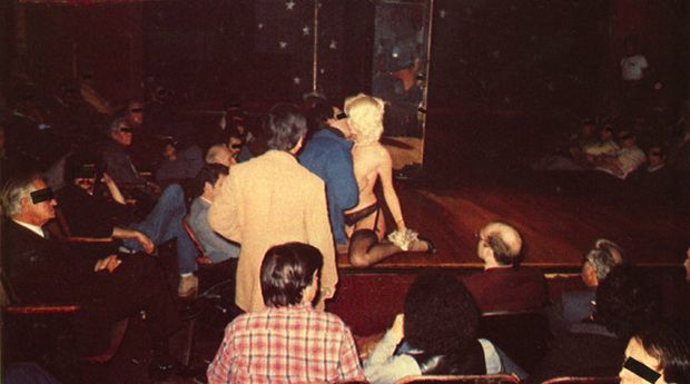 Seka at the edge of the stage at the start of a "Dollar a Lick" event