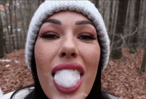 Shaiden swallows a load in the woods