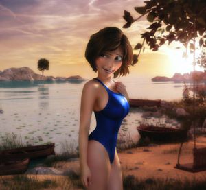 Tipsy Cass on the beach.