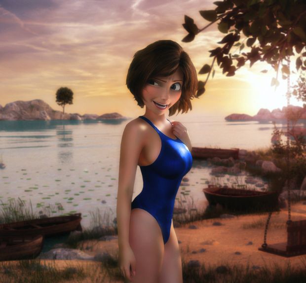 Tipsy Cass on the beach.