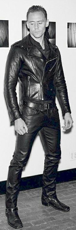 Actor Tom Hiddleston in full leather