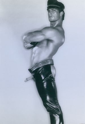 Leather muscle with cock out