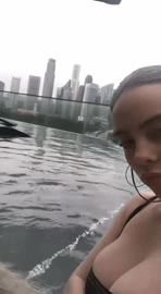 Massive Cleavage in her swimsuit