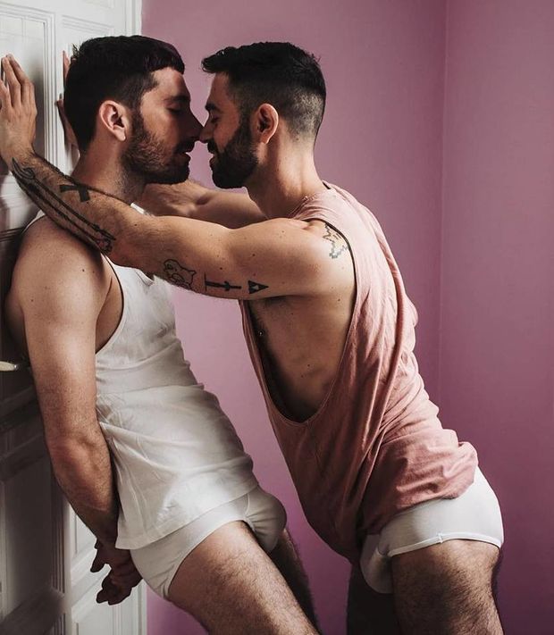 men in white briefs gay kissing