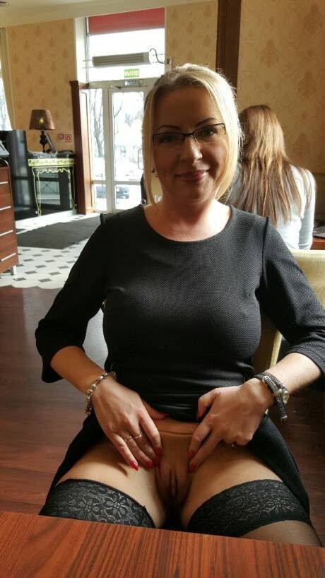 Flashing shaved pussy