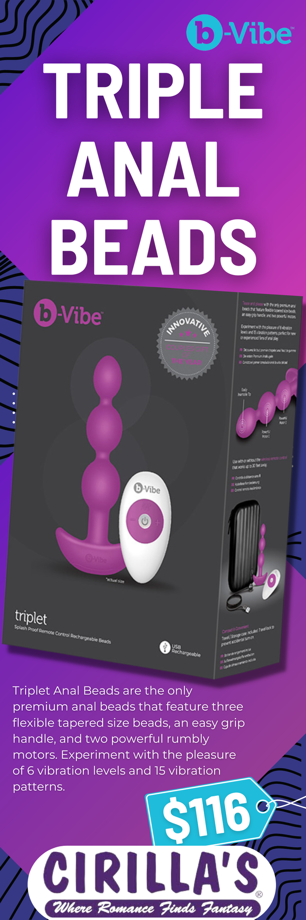 b-Vibe Remote Control Triplet Anal Beads