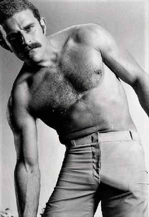 Hairy moustache big bulge pants