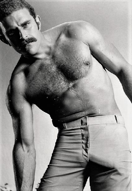 Hairy moustache  big bulge pants