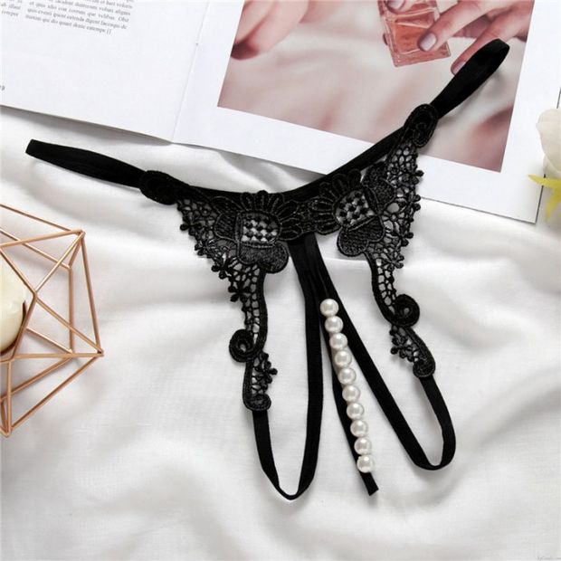 Sexy Blumenstickerei Perle Massage Ouvert Frauenunterwäsche Schwacher Anstieg Unterwäsche T-Rücken G-String Tanga Unterhose