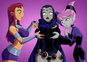 Starfire and Jinx groping Raven