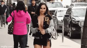 skipping down the sidewalk