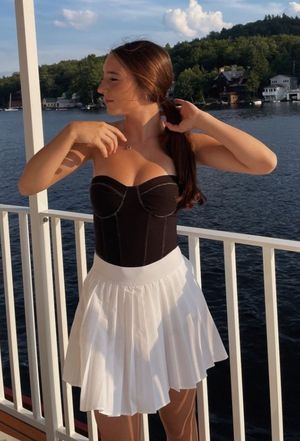Brunette scenic tennis skirt