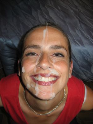 Naughty wife's face is dripping with cum