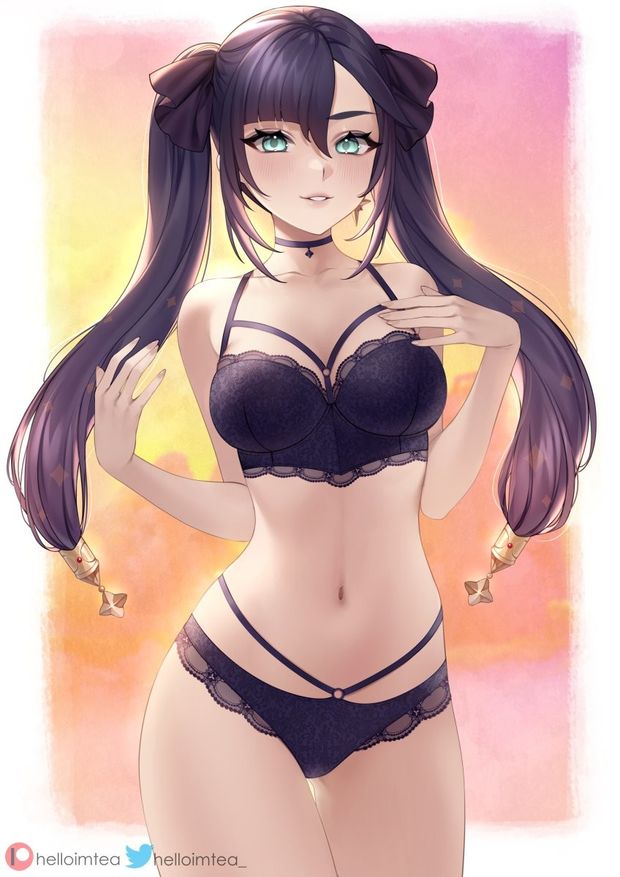 Hentai babe in purple lingerie