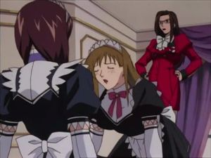 the new maid applies for a job at the mansion, and the yuri drama ends with a double climax