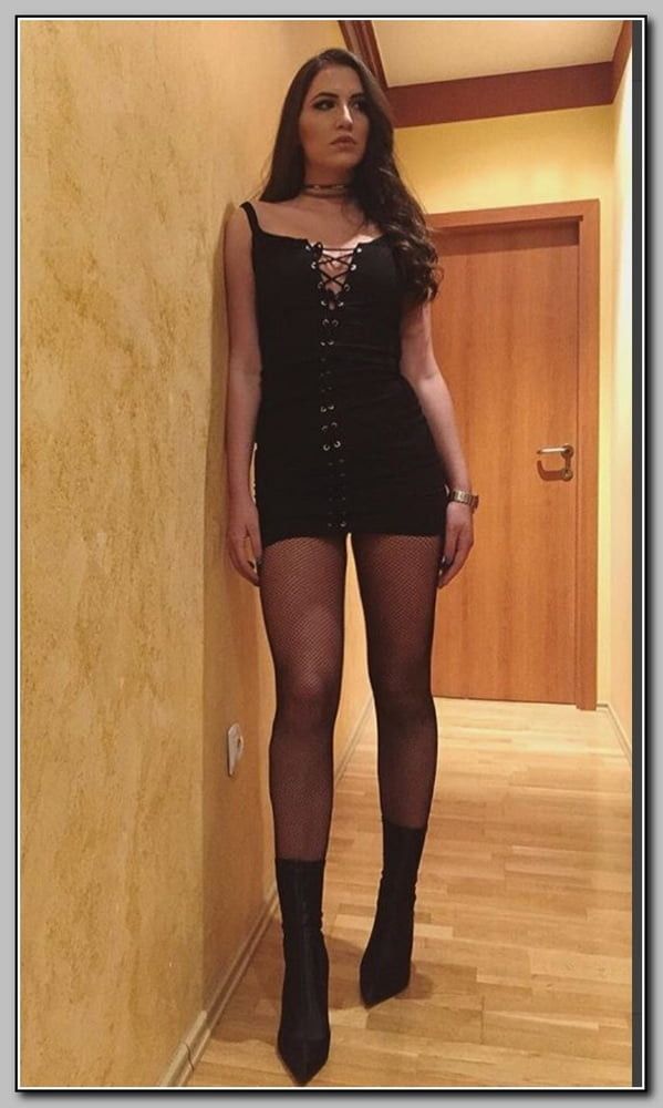 Dark hair babe in lbd