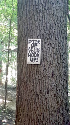 I love having sex in the park, but it makes me sad when people leave their condom wrappers and used condoms littering the woods.
