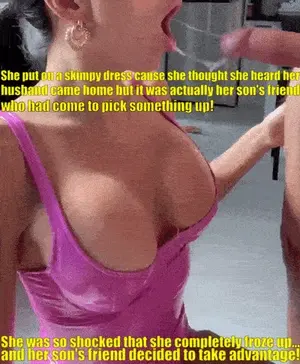Slutty mom blows sons friend