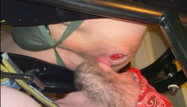 Bearded man about to tongue a wide open manhole
