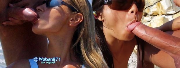 Kayla and cutesexyazn beach blowjob battle