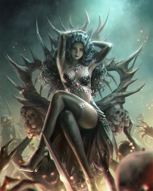 Necro Queen, surrounded by the dead, enjoying her life.