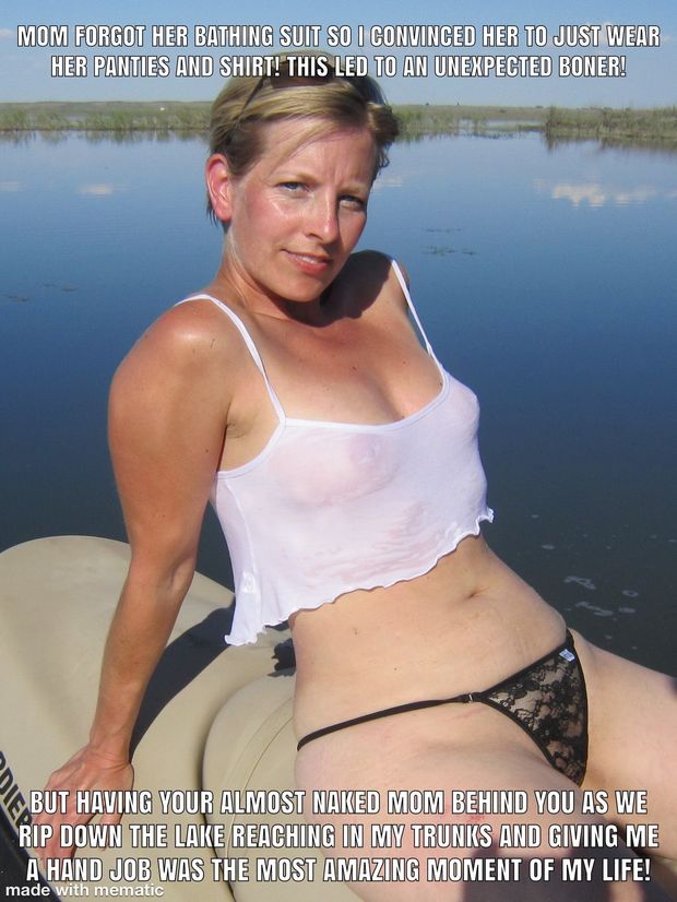 Mom rubbing on me on a lake