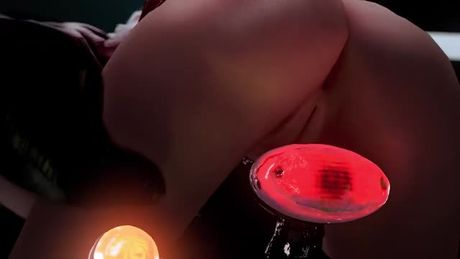 Claire and Sherry dyking on a bike.