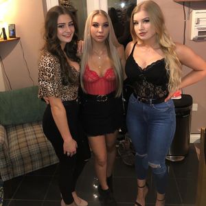 Party friends in lacy tops