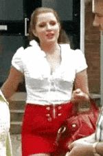 Corrie's hot babe Rosie Webster in sexy short red skirt outfit in reverse gif #2!!