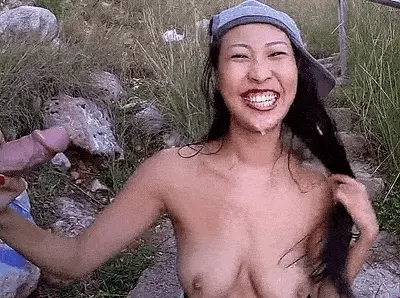 Asian public facial cumshot