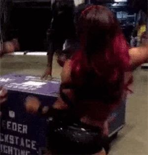 Sasha Banks with Team Bad hot, sexy dancing backstage in reverse gif!