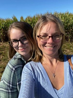 Bella and mom corn field