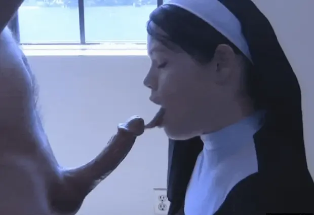 Horny nun sucks a dick