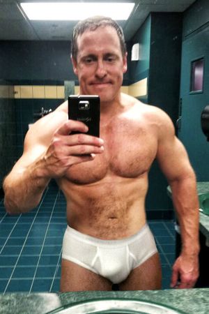 dad bulge in white briefs
