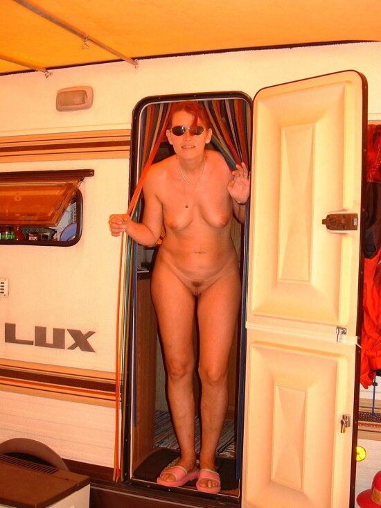 My nudist mother in the doorway of our caravan