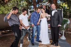 slut bride handjob on wedding guests while husband watches