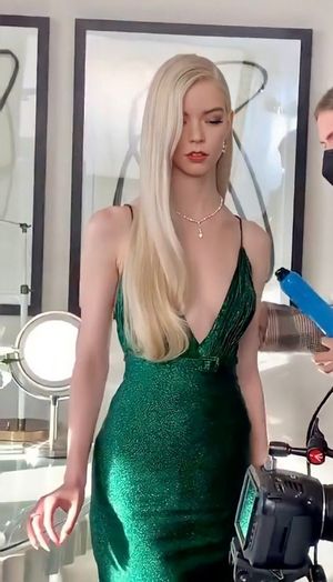Anya Taylor-Joy Sexy Slinky Green Dress