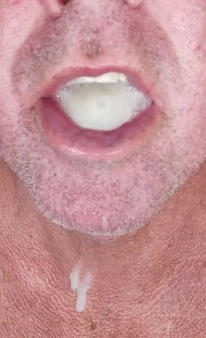 me swallowing a huge load of cum I shot into my mouth.