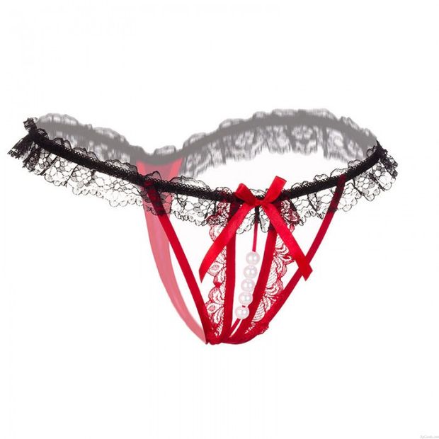 Sexy perle Massage Dentelle Bowknot Crotchless G-String String Culotte T-Back Cadeau Pour Les Femmes Voir À Travers Des Sous-Vêtements Sans Couture Taille Basse Culotte Lingerie