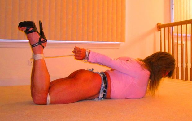 Rachel Struggling to Get Free from Hogtie Bondage