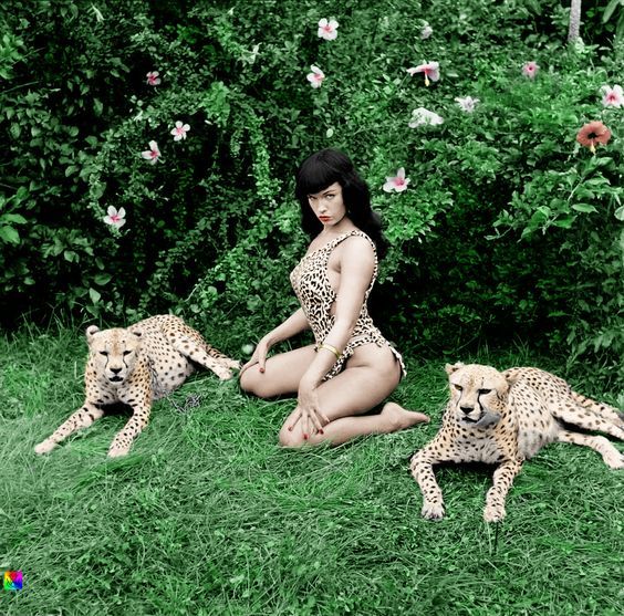 Bettie Page and her big pussies (leopards)