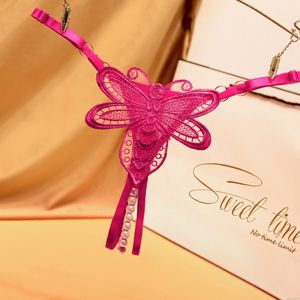 Sexy hueco libélula abeja encaje perla masaje G-String Tanga bragas T-Back ropa interior sin costuras ropa interior de tiro bajo ropa interior de mujer