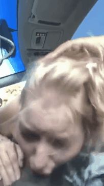 Blonde slut gets facefucked in his car